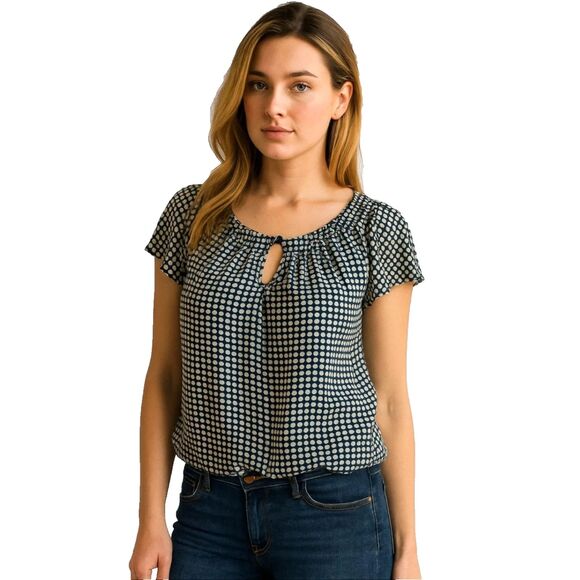 Max Edition Navy & White Polka Dot Short Sleeve Blouse – Size S - Picture 1 of 10